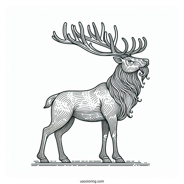 Coloring Page Of a Large Male Reindeer During Winter