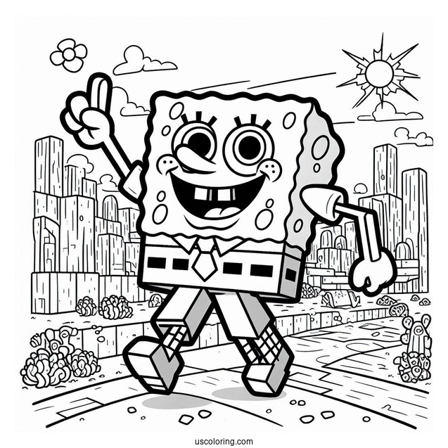 Detailed Minecraft SpongeBob Coloring Page