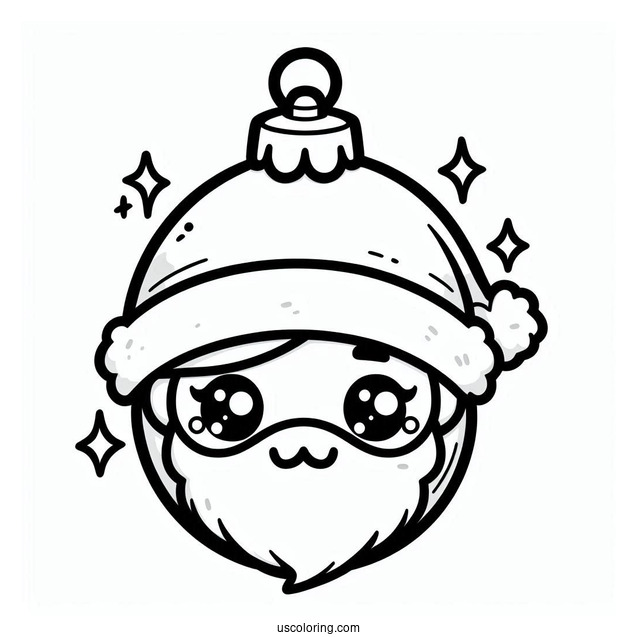 Chibi Santa Face Christmas Ornaments Coloring Page