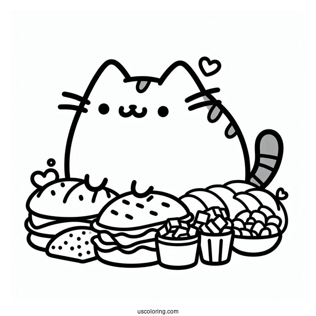 Pusheen With Lots Of Food Coloring Page