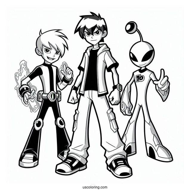 Ben 10 Coloring Page Of And Kevin Levin With Aliens