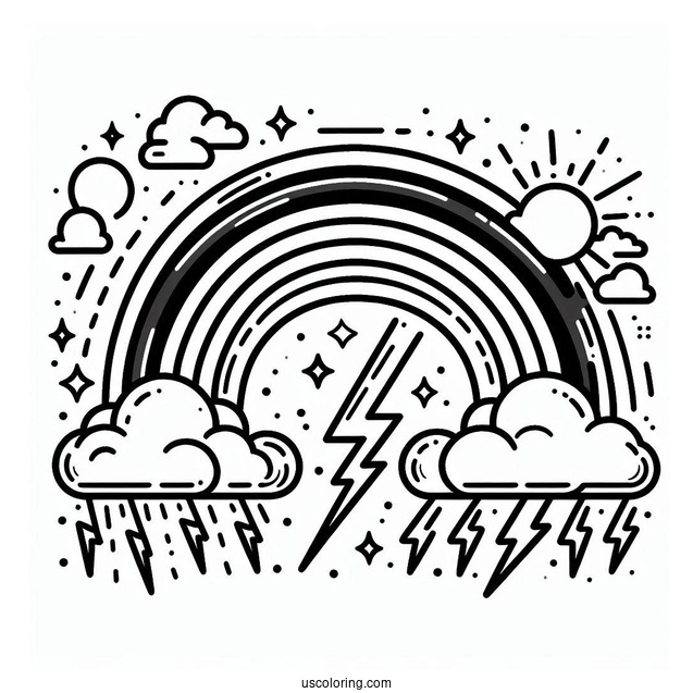 Rainbow With Storm Clouds And Lightening To Color