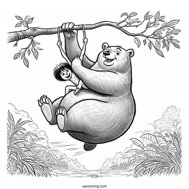 Jungle Book Coloring Page Of Baloo Swinging Mowgli By The Arms