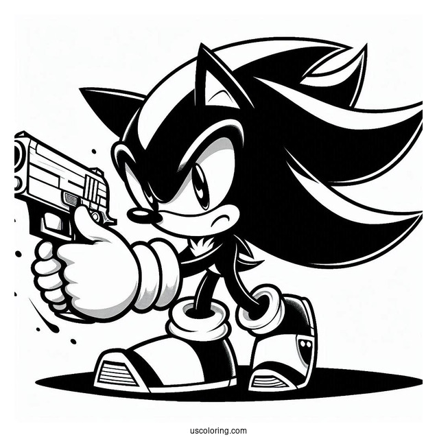 Shadow Coloring Page The Hedgehog With Gun In A Fight