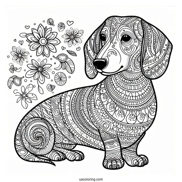 Intricate Dachshund Coloring Page Mandala