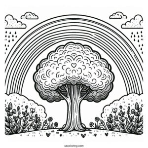 Rainbow Coloring Page Between Two Large Trees