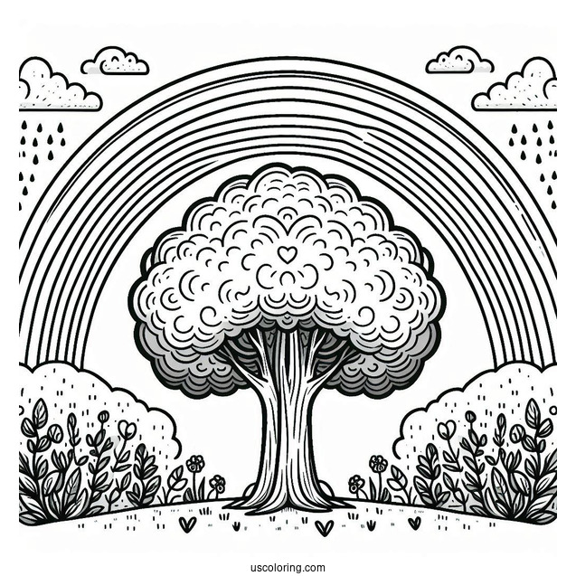 Rainbow Coloring Page Between Two Large Trees