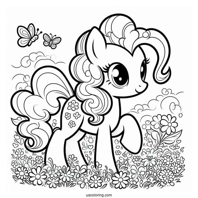 Pinkie Pie Pony Walking on Flower Field