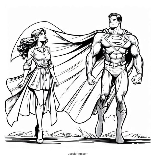 Superman With Lois Lane Coloring Sheet