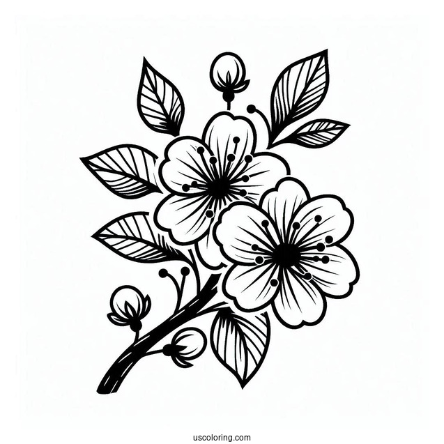 Flower Coloring Pages Of Easy Cherry Blossoms For Kids
