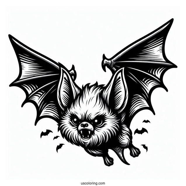Angry Bat Coloring Page Flying And Showing Fangs