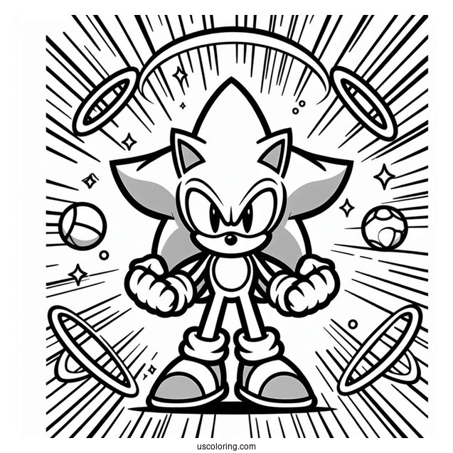 Super Sonic Coloring Page Power Up Surrounded By Rings