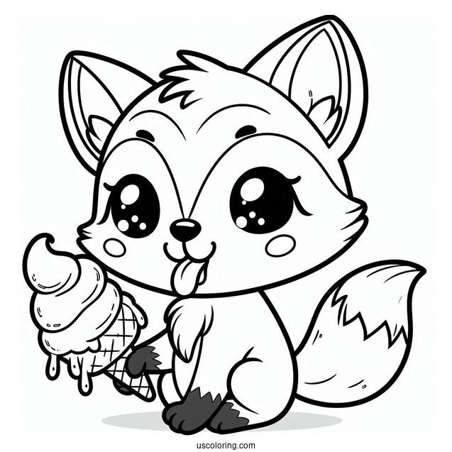 Baby Fox Coloring Page Licking An Ice Cream For Preschoolers