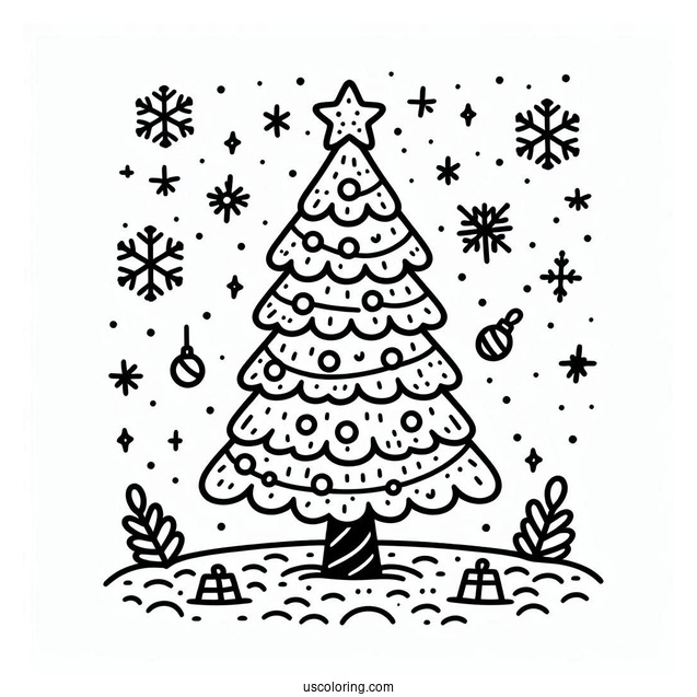Cartoon Christmas Tree To Color For Kids