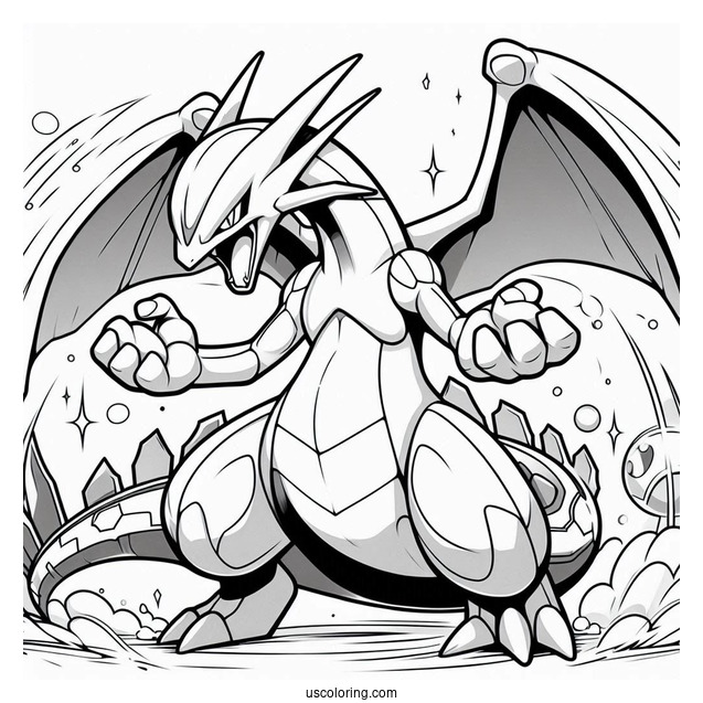 Angry Mega Rayquaza Coloring Page Attacking