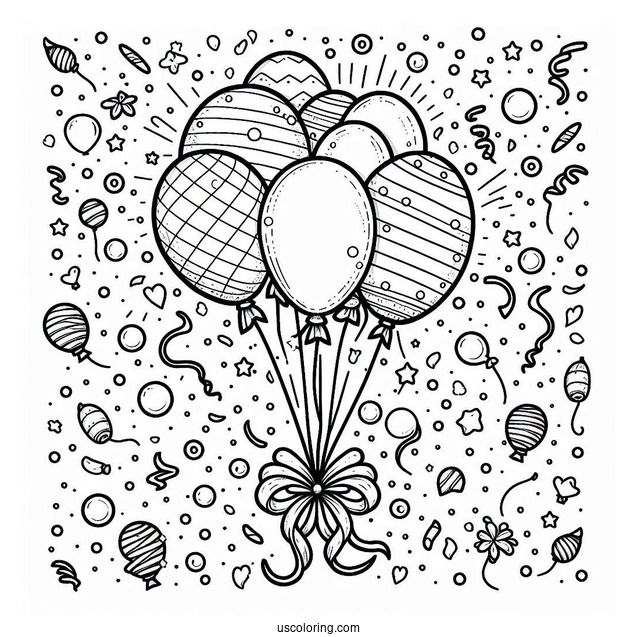 Celebration Balloons With Confetti To Color