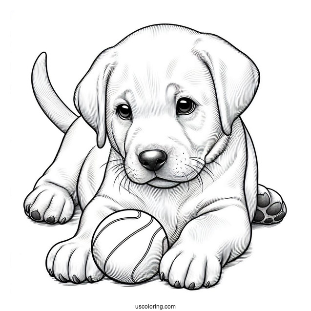 Realistic Labrador Puppy Playing With Ball Coloring In
