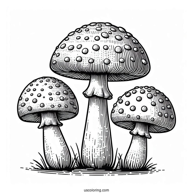 Three Fly Agaric Mushrooms Coloring Page For Kids
