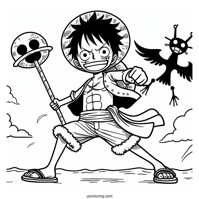 One Piece Coloring Page Of Monkey D Luffy In Iconic Pose