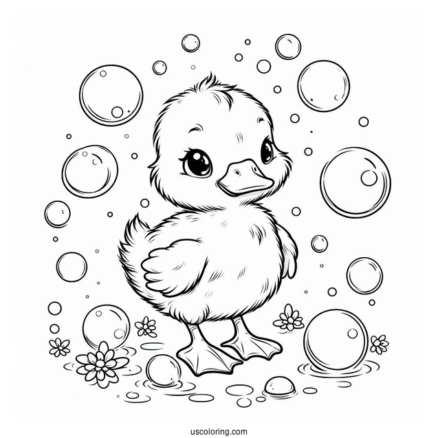 Baby Duck Walking Through Bubbles