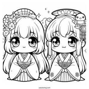 Manga Coloring Page Of Kawaii Fudo Shigeki And Haruyo Iwata For Kids