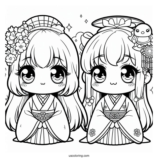 Manga Coloring Page Of Kawaii Fudo Shigeki And Haruyo Iwata For Kids