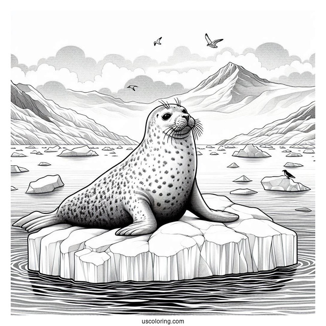 Realistic Seal Coloring Page Resting On Iceberg