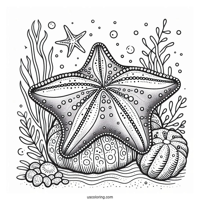 Cushion Starfish Coloring Page Next To Sea Sponges