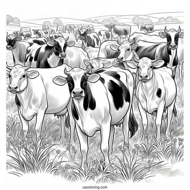 Herd Of Jersey Cows Standing In Field To Color