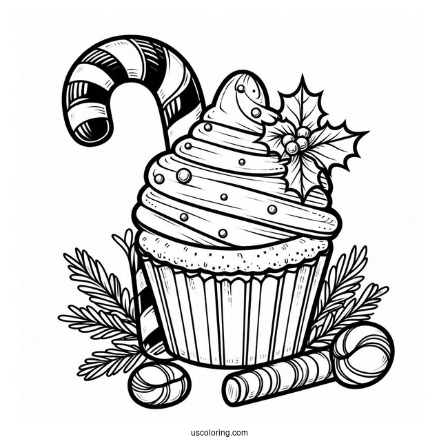 Candy Cane In a Cupcake To Color