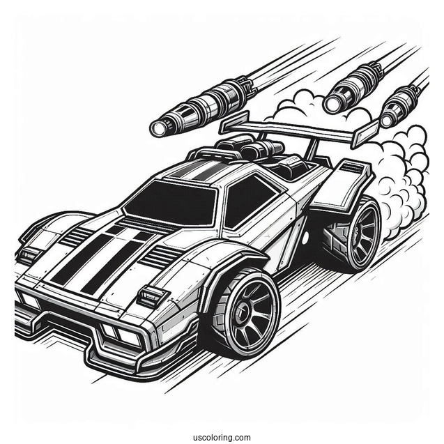 Rocket League Coloring Page Of Octane Battle Car With Rear Thrusters Blasting