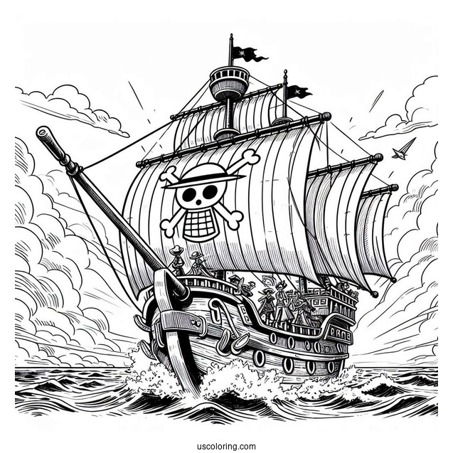 One Piece Coloring Page Of Straw Hat Pirates On Going Merry Ship