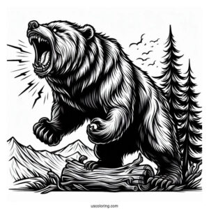 Scary Bear Coloring Page Roaring While Standing