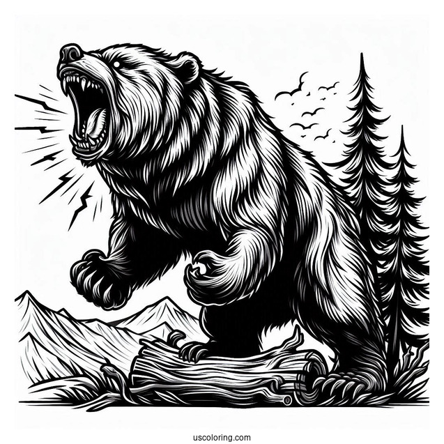 Scary Bear Coloring Page Roaring While Standing