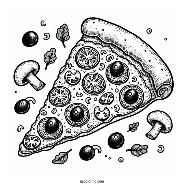 Pizza Slice With Mushrooms, Olives, And Salami