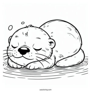 Cute Otter Coloring Page Sleeping In The Water
