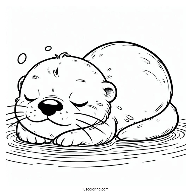 Cute Otter Coloring Page Sleeping In The Water