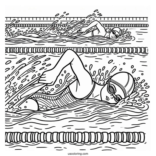 Swimming Coloring Page Racing In The Pool