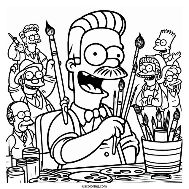 Simpsons Coloring Pages Of Happy Ned Flanders