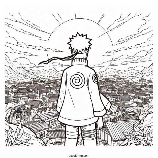 Hokage Naruto Coloring Page Overlooking Hidden Leaf Village