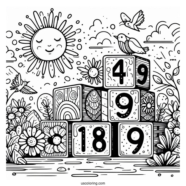 Numberblocks Coloring Page 9 Under The Sun