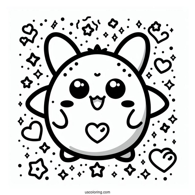 Tamagotchi Coloring Page Of Smiling Mametchi With Hearts And Stars
