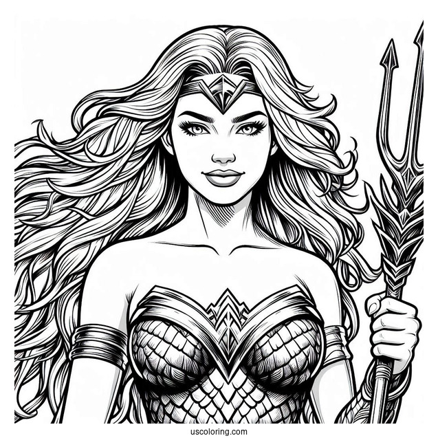 Aquaman Coloring Page Justice League Mera Holding A Trident