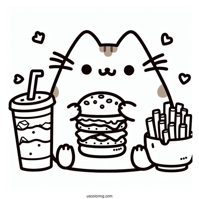 Pusheen Eating Some Burgers And Fries