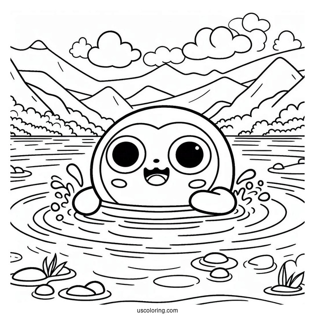 Pororo Coloring Page Of Eddy Swimming In A Lake