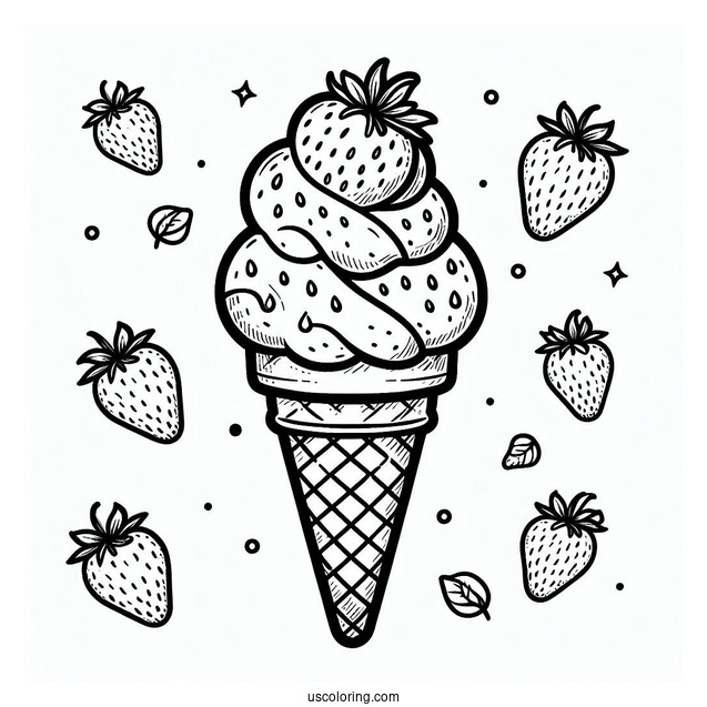 Strawberry Ice Cream Coloring Sheet