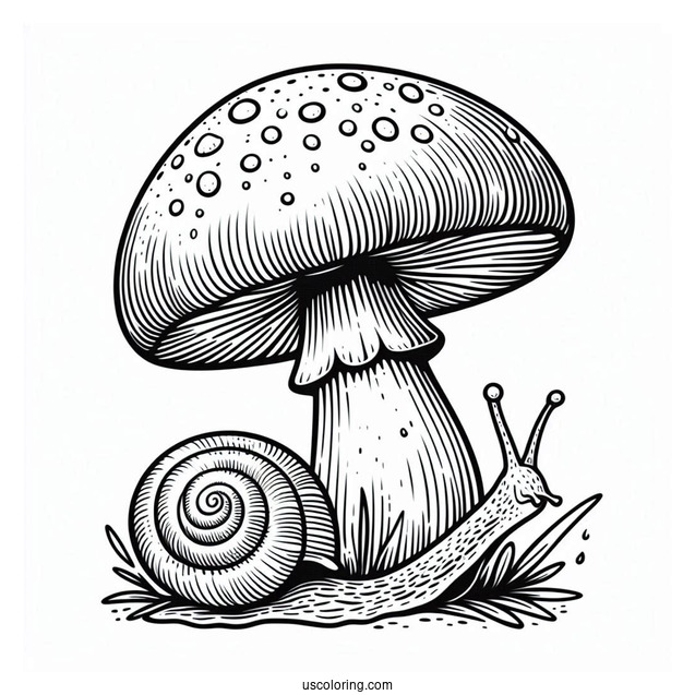 Amanita Muscaria Mushroom Coloring Page With Snail