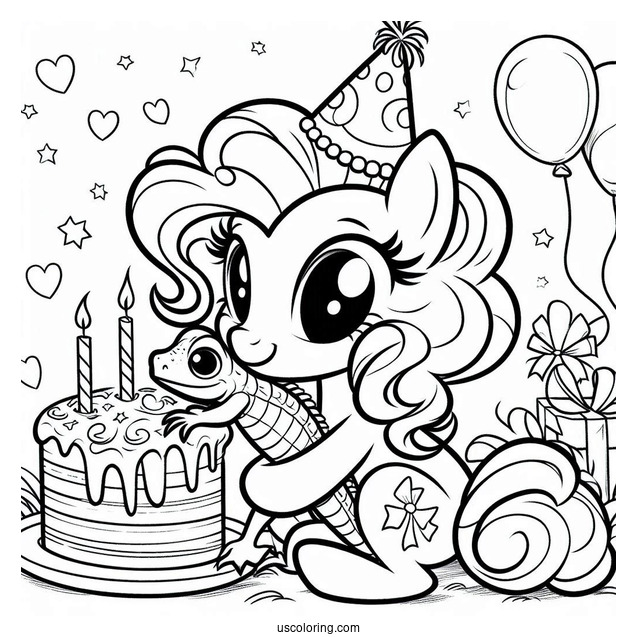 Birthday Girl Pinkie Pie Coloring Page Hugging A Lizard