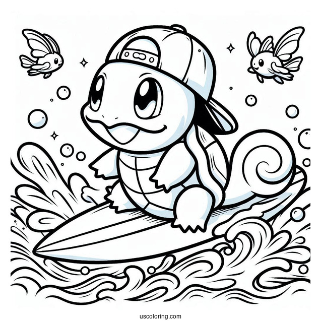 Squirtle Coloring Page Of Surfing With Magikarp