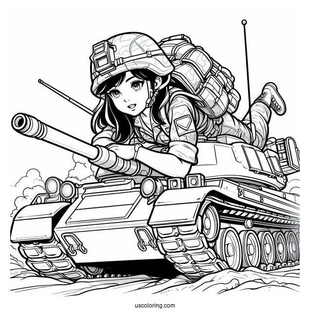 Soldier Coloring Page Climbing Out Of Military Battle Tank